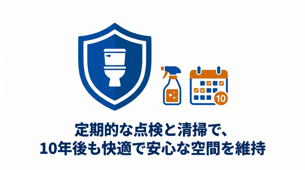 トイレリフォーム後の定期的な点検と清掃による長期的な維持管理のイメージ