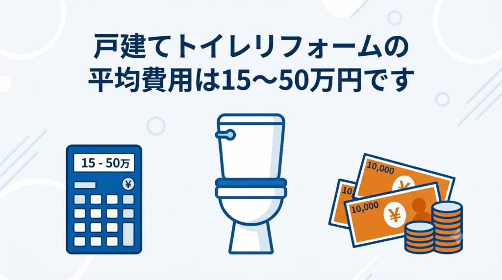 戸建てトイレリフォームの平均費用（15〜50万円）を示す図解