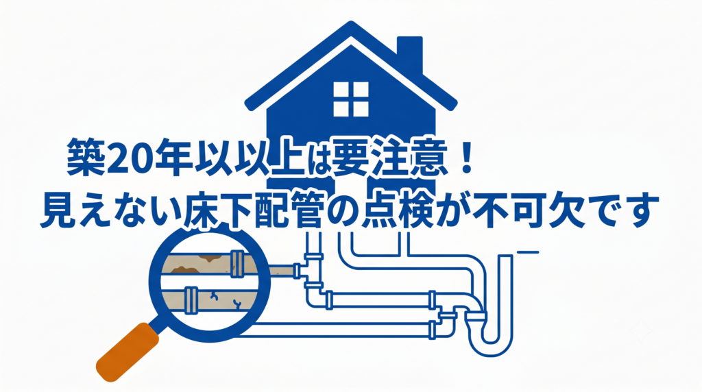 築20年以上の戸建てにおける見えない床下配管の点検を促す図解