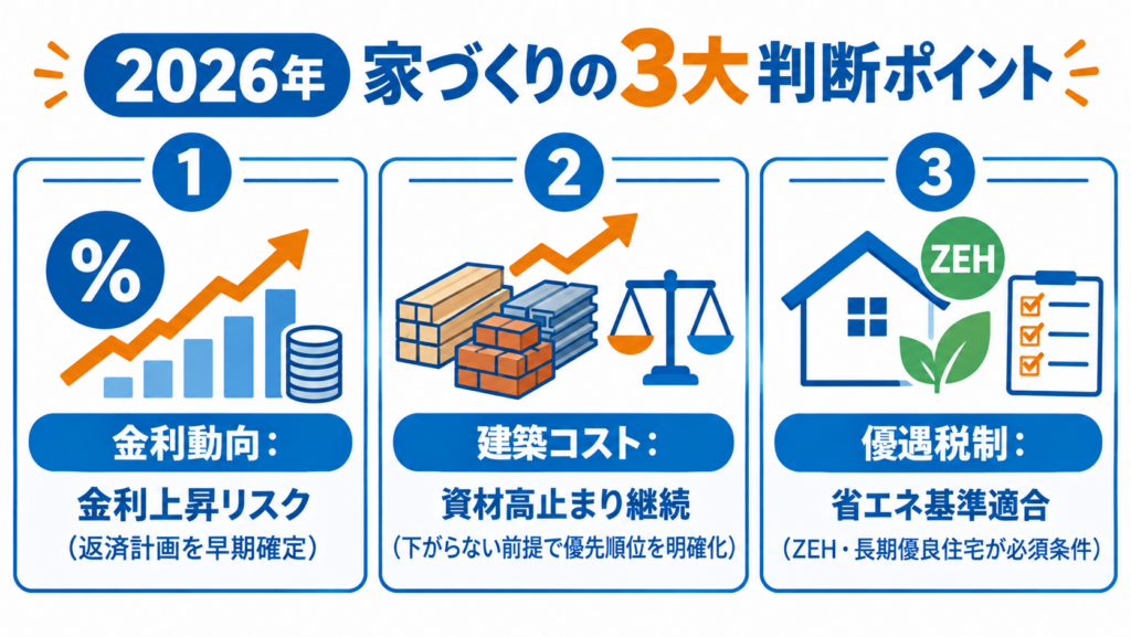 2026年の家づくりで重要な金利・建築コスト・省エネ基準の3大判断ポイント